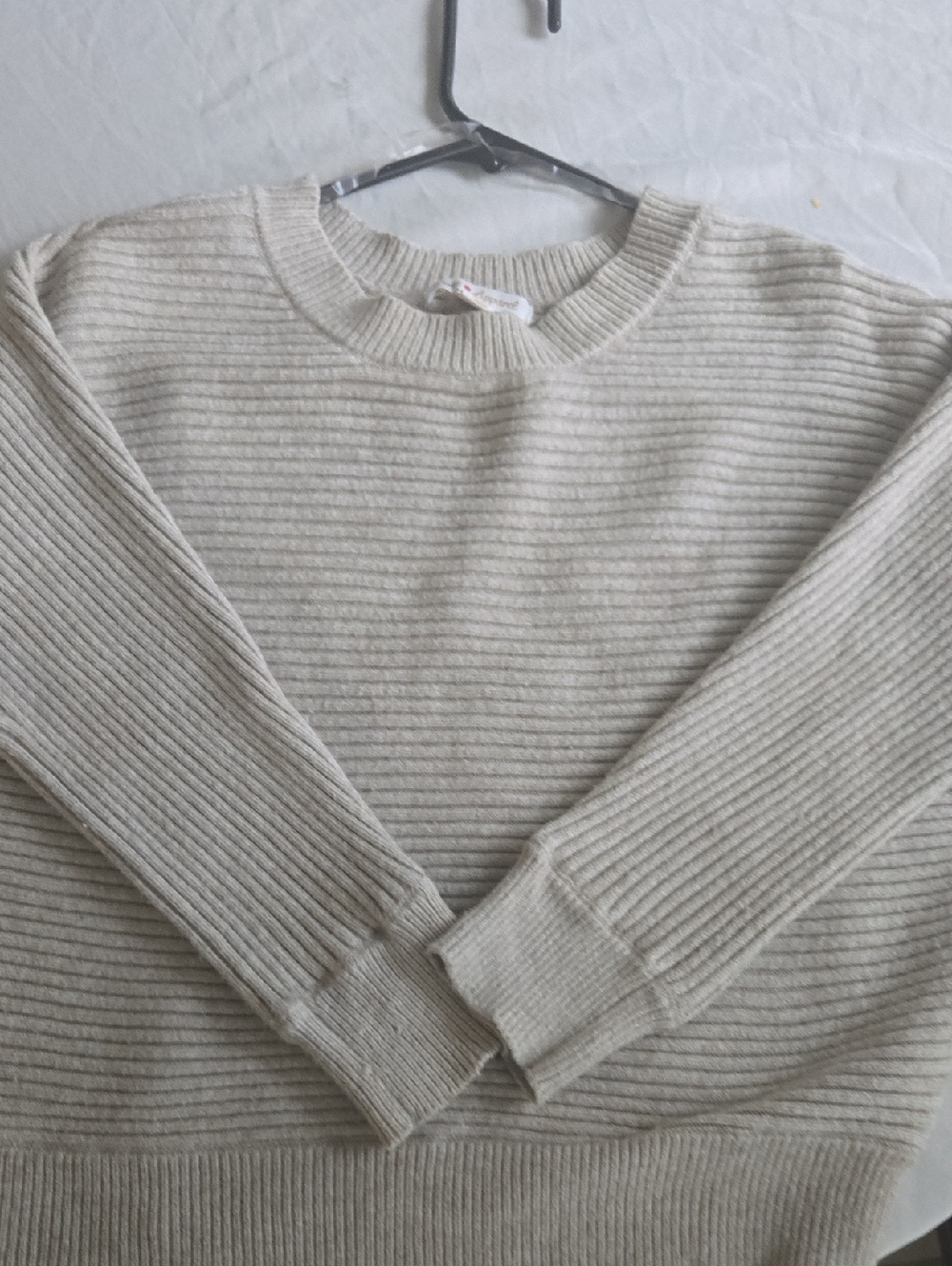 Woman's Crewneck Textured Rib Knit Sweater - Cream